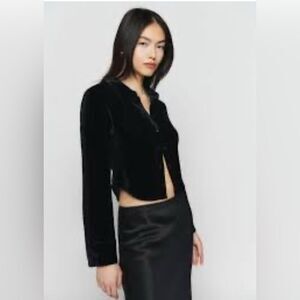 Reformation Cam black Velvet cropped Top jacket S edgy grunge punk minimalist S